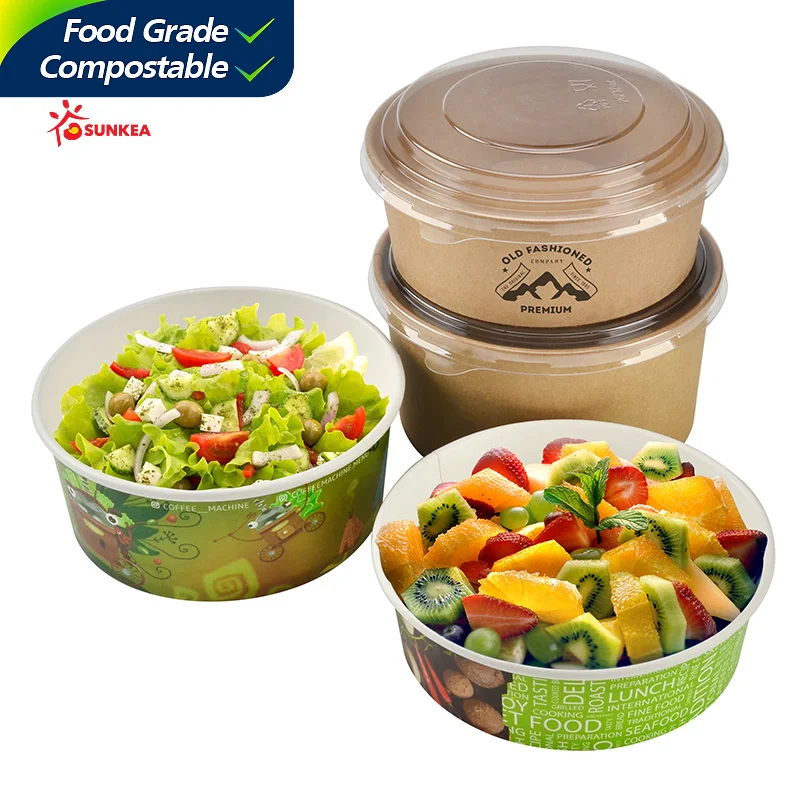 32oz 40oz PLA coating kraft salad paper bowl with lid