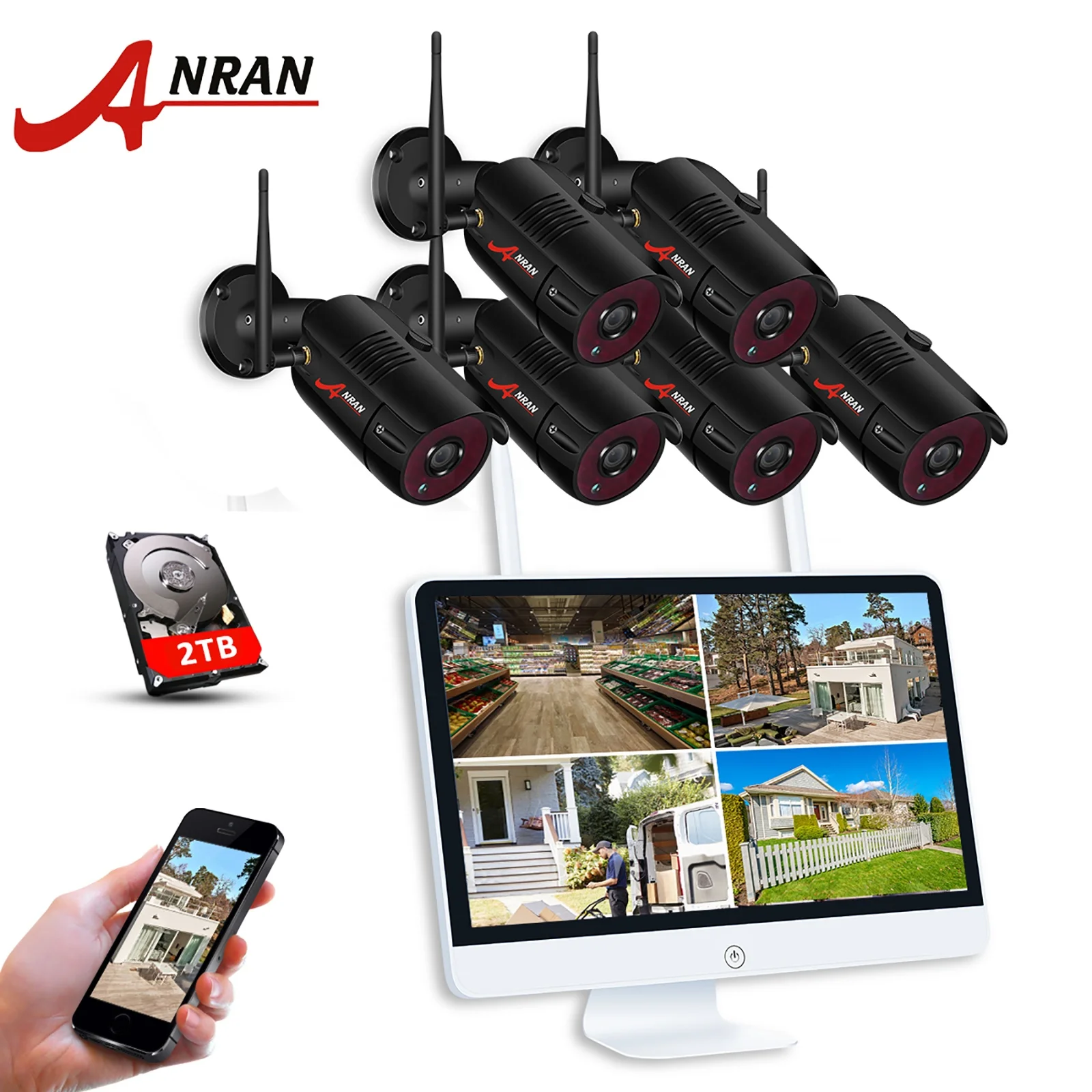 8CH 2MP 1080 P умный дом видеонаблюдения системы Водонепроницаемый Открытый Wi Fi ip камера NVR комплект с 15 дюймов мониторы