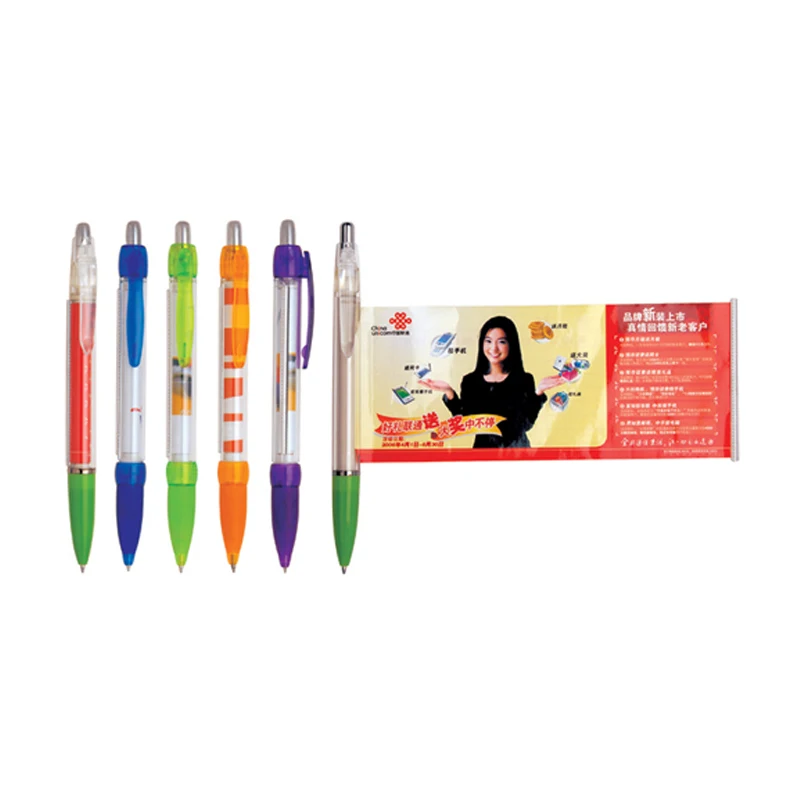 Gift pen promotional custom printing banner ball pen with pull out paper