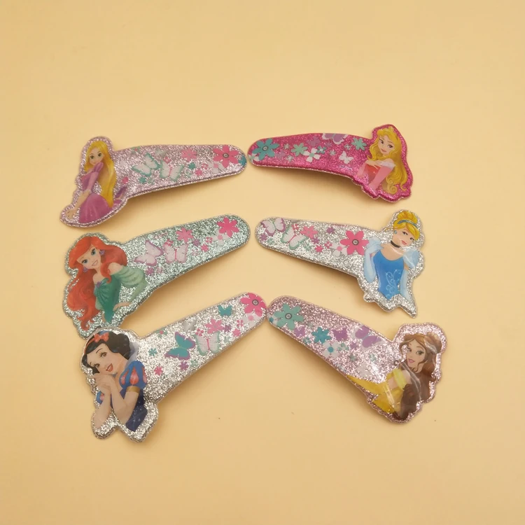 
Wholesale high quality custom glitter printed metal kids snap hair clips for girls 