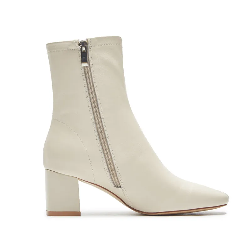 WETKISS OEM Custom Brand Ladies Winter Boots Square Toe White Leather Boots High Heels Ankle Booties Fashion Women Boots Shoes