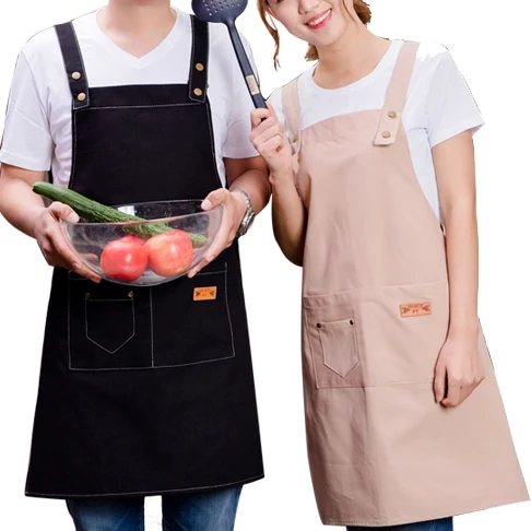 hot sale heavy durable Exquisite workmanship multi pockets cotton canvas denim jean looking bib apron