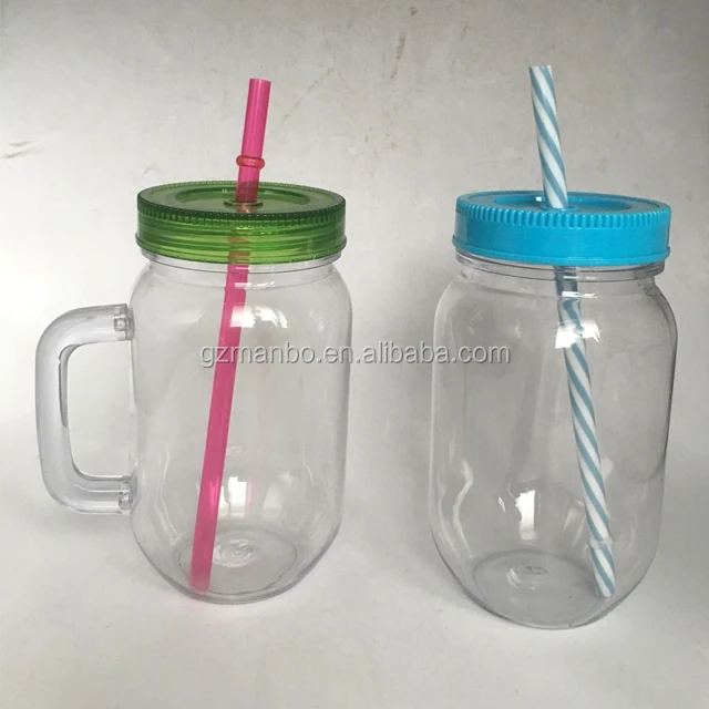 Factory Custom Ball BPA Free Plastic Mason Jar With Handle And Lids