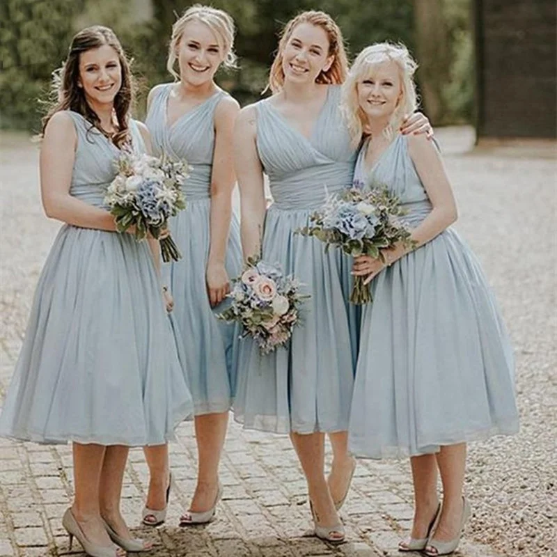 Under 50 Light Grey Summer A-Line Traditional Short Bridesmaid Dresses