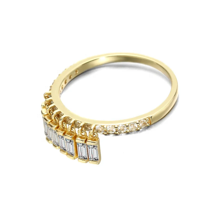 2019 Popular European Luxury Square Zircon Paved Engaging Ring Shiny Diamond baguette ring 925 silver sterling