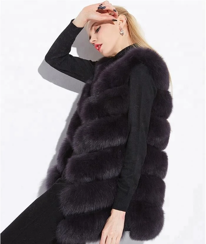 
New style luxury gilet winter warm bushy and soft long real fox fur vest for women 