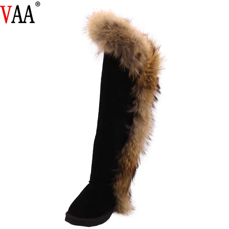 
CF-282 Natural Racoon Fur Outside Winter Women Thigh Length Long High Knee Boots 