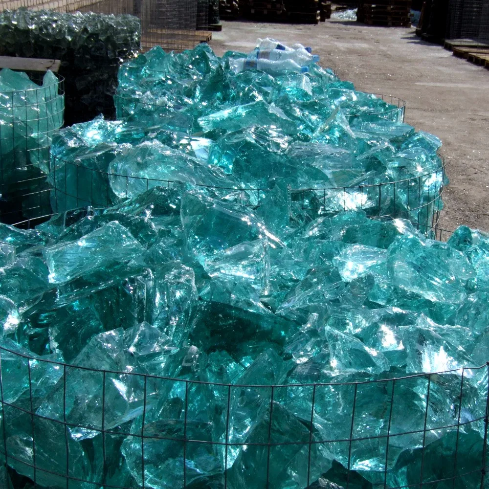 Natural turquoise green colored fire pit glass rocks