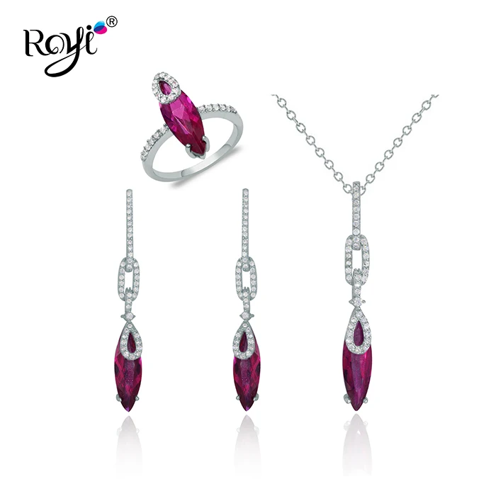 
Wholesale Beautiful Elegant Jewelry Designs 925 Sterling Silver Big Ruby Cz Stone Jewelry Sets 