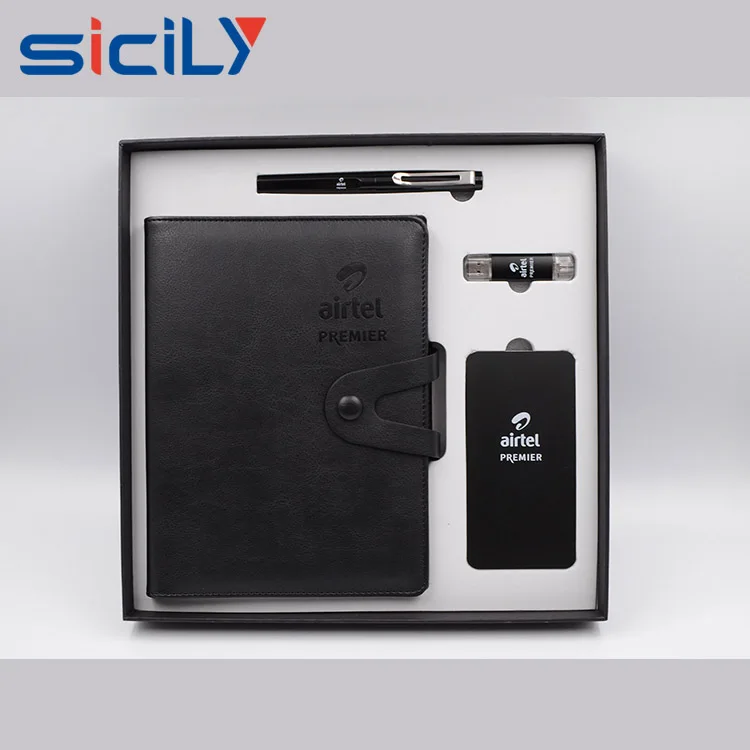 2018 Custom Boxed Corporate Giveaways Pen ,Notebook ,usb ,power bank Gift Set