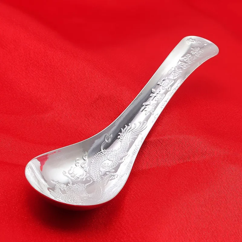 xs083 990 Dragon phoenix dependent spoon 990 silver spoon fine silver spoon