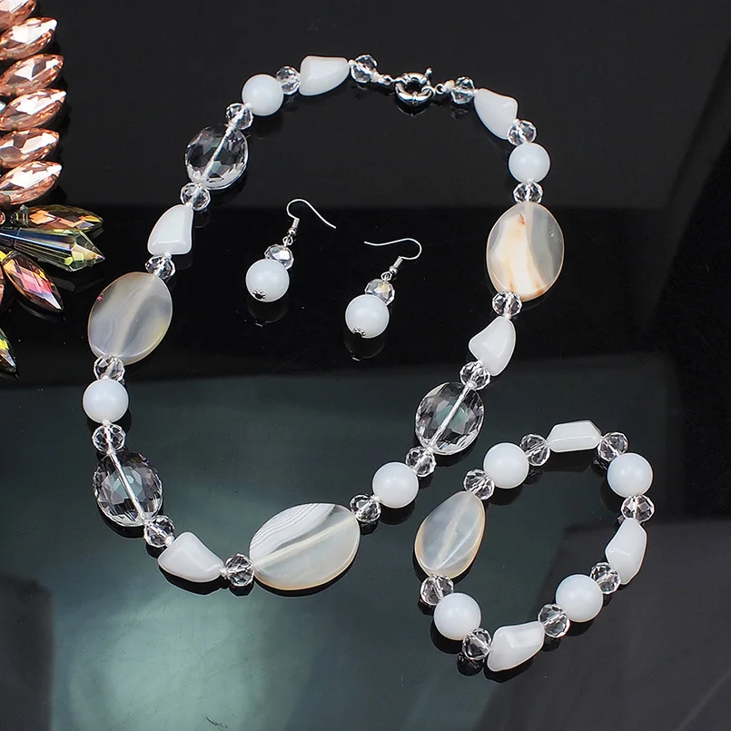 Trendy Resin Beaded Jewelry Sets Crystal Statement Necklaces Bracelets Earrings Women Statement Necklace Wedding Set