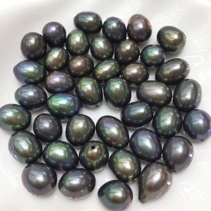 Zhuji оптовая продажа павлиний зеленый diy 7,5-8 мм AAA пресноводный овальный жемчуг