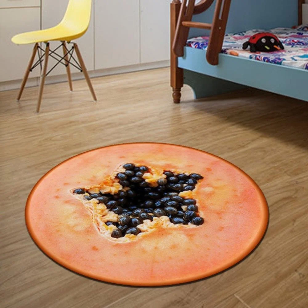 Creative Fruit Rug Kids Cartoon Colorful Unique Washable Polypropylene Woven Round Picnic Play Carpet Rug