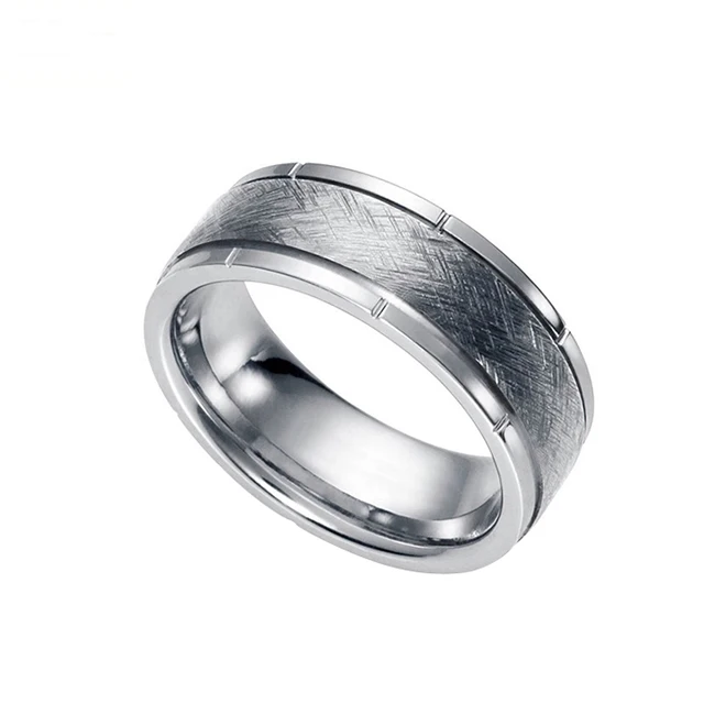 
Top quality stainless steel ring silver brushed center mens jewelry ring 