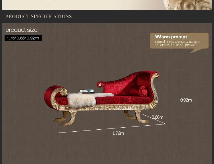 Roman style furniture - solid wood hand craft cracking paint chaise lounge