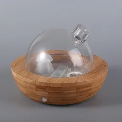 SOICARE 100ml Ball Bamboo Wood Glass Ultrasonic Aromatherapy Essential Oil Aroma Diffuser