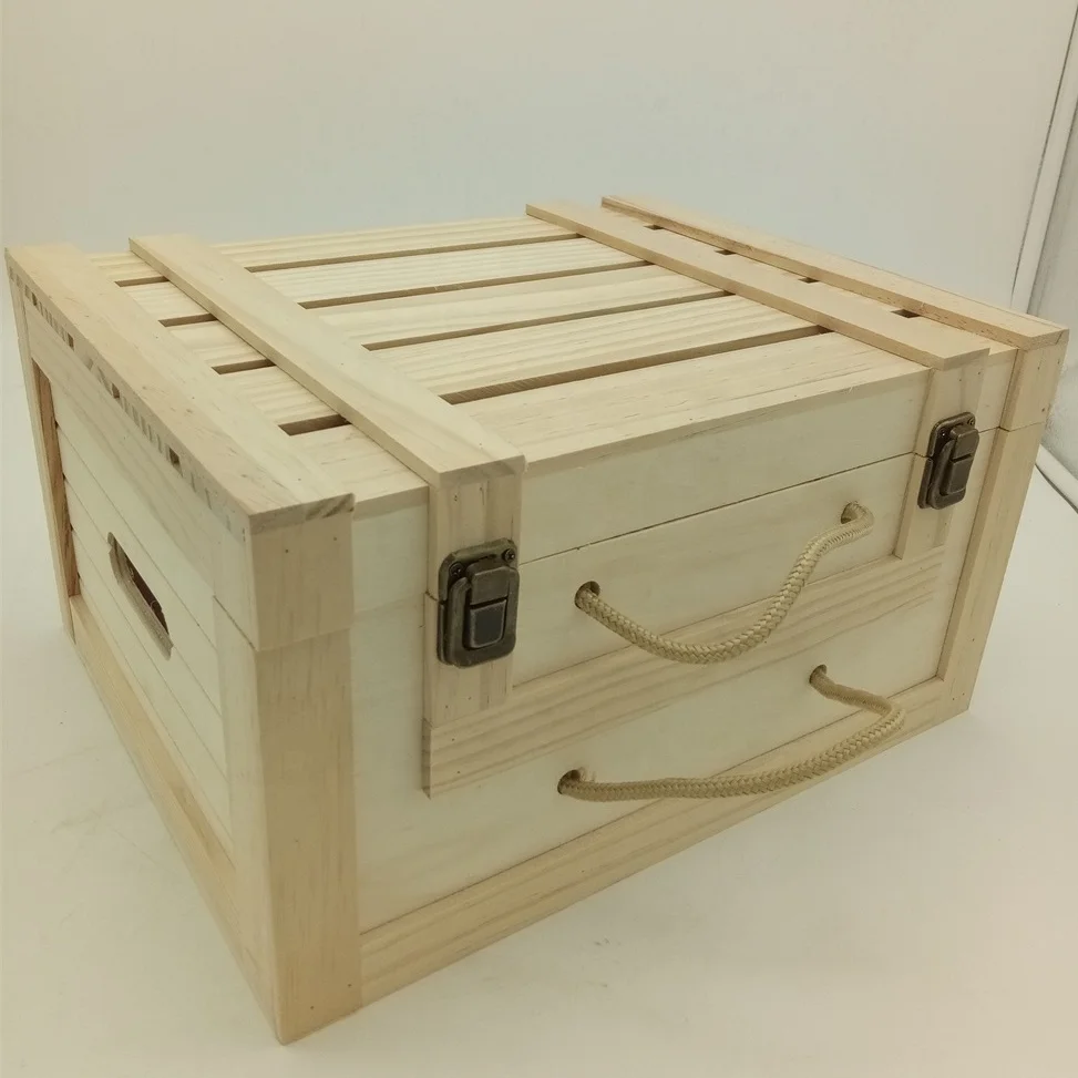 unfinished wooden 6 bottles wine bottle storage box wine box