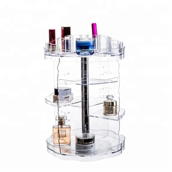 Wholesale diamond surface  PS  cosmetic display rack acrylic 360 rotating makeup organizer