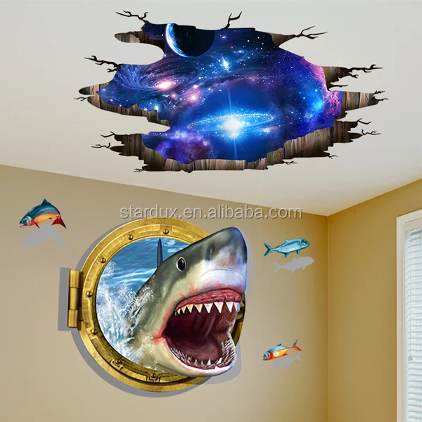 3D Astronaut in Outer Space Galaxy Meteorites Wall Decal Sticker Kids Room Decoration