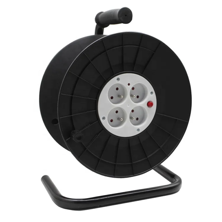 French 4 way electrical outlet 16A 250V plug adapter extension cord cable reel