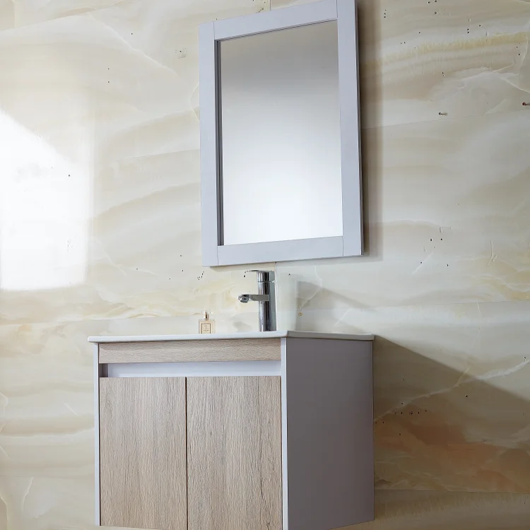 Wall Mount 2 Doors OAK White Modern Single Sink Bathroom Vanity With Mirror