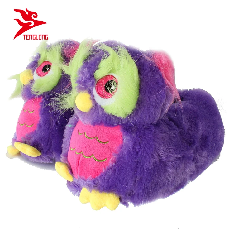 Custom cute indoor stuffed animal head plush owl shaped slippers