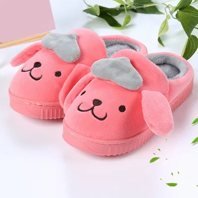 Зимние новые теплые Нескользящие Детские хлопковые тапочки с милыми мультяшными собаками