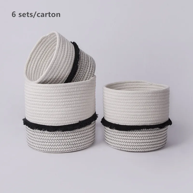 Decorative Home Decor Mini Sewing Custom Easter Foldable Tassel Toy Gift Storage Organizer Bins Cotton Rope Hamper Baskets 3 Set