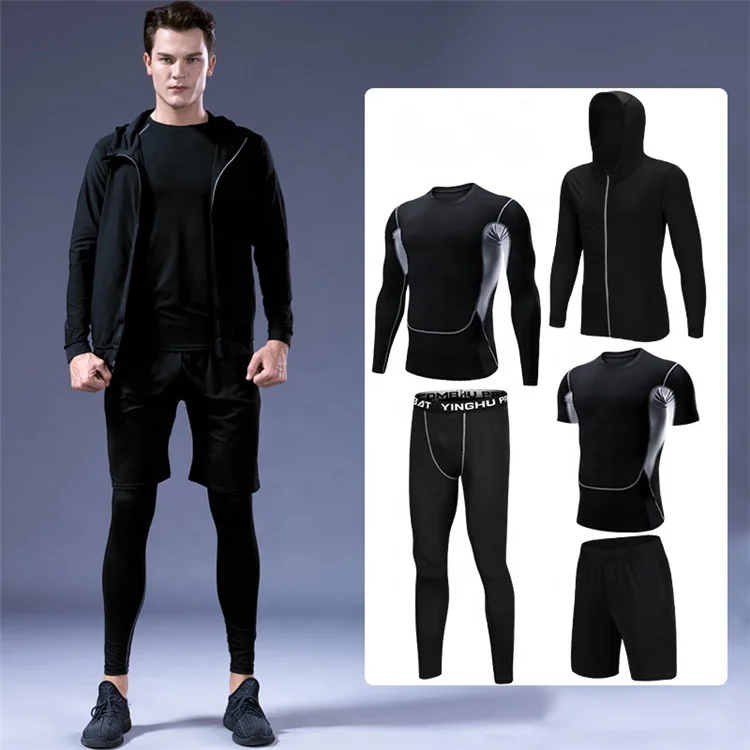 Wholesale No MOQ 5 - piece Set Gym and Fitness Wear Running Wear Men
