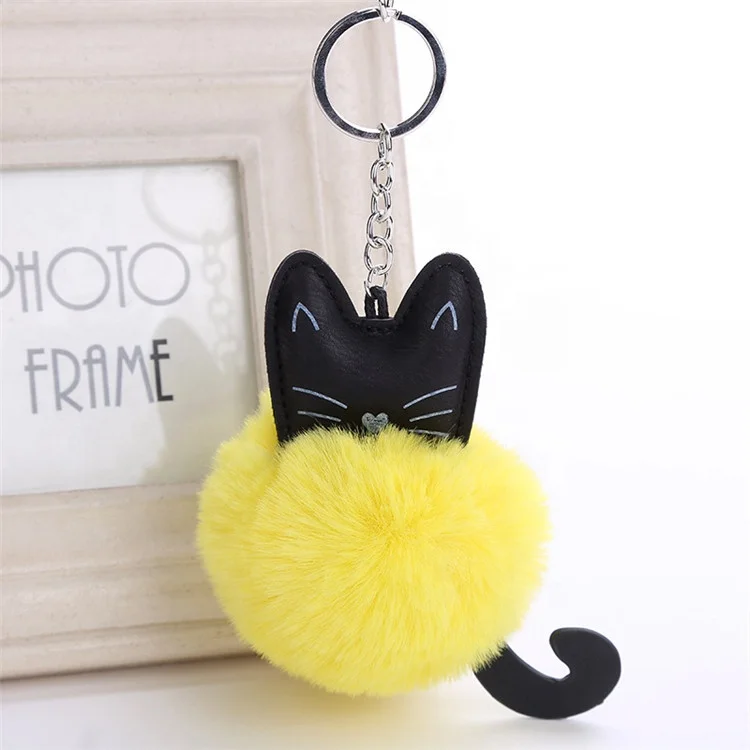 Women Fluffy Cat New Creative Fur Pom Pom Keychain kitten Key Chain Fur Key Holder Cover