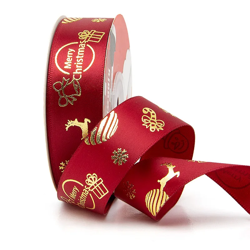 Wholesale celebration gift ribbon , high quality custom logo 3D embossed foil printed satin ribbon