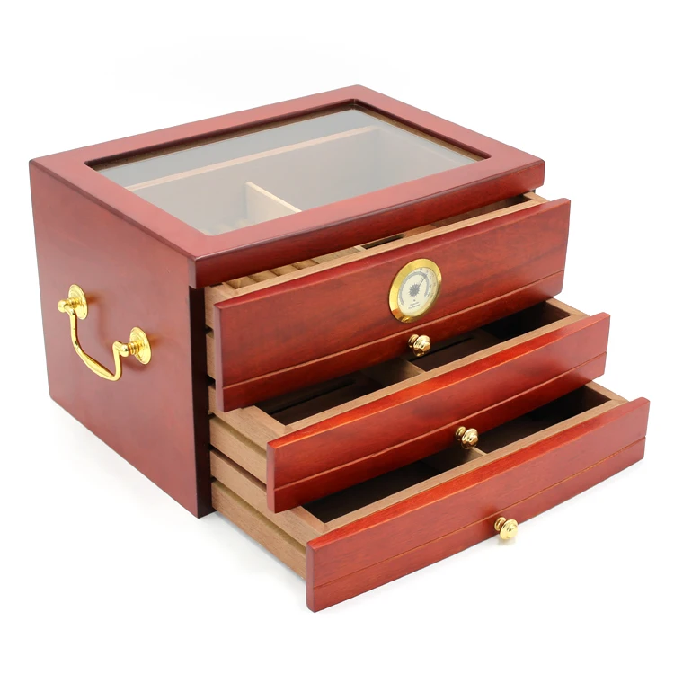 100CT glass top wood cigar humidor