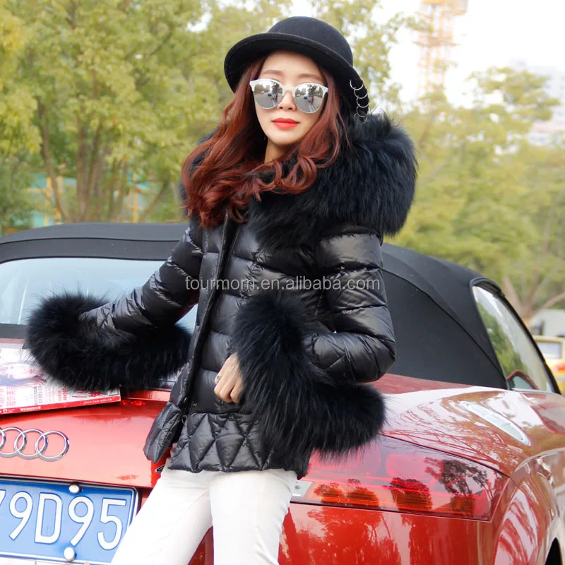 Raccoon fur collar down jacket/coat
