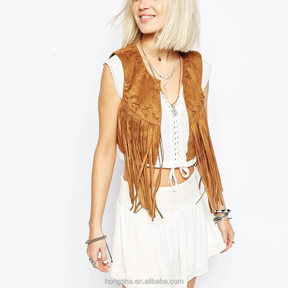 Ladies sexy fringe suede vest cropped leather vest HSV7754