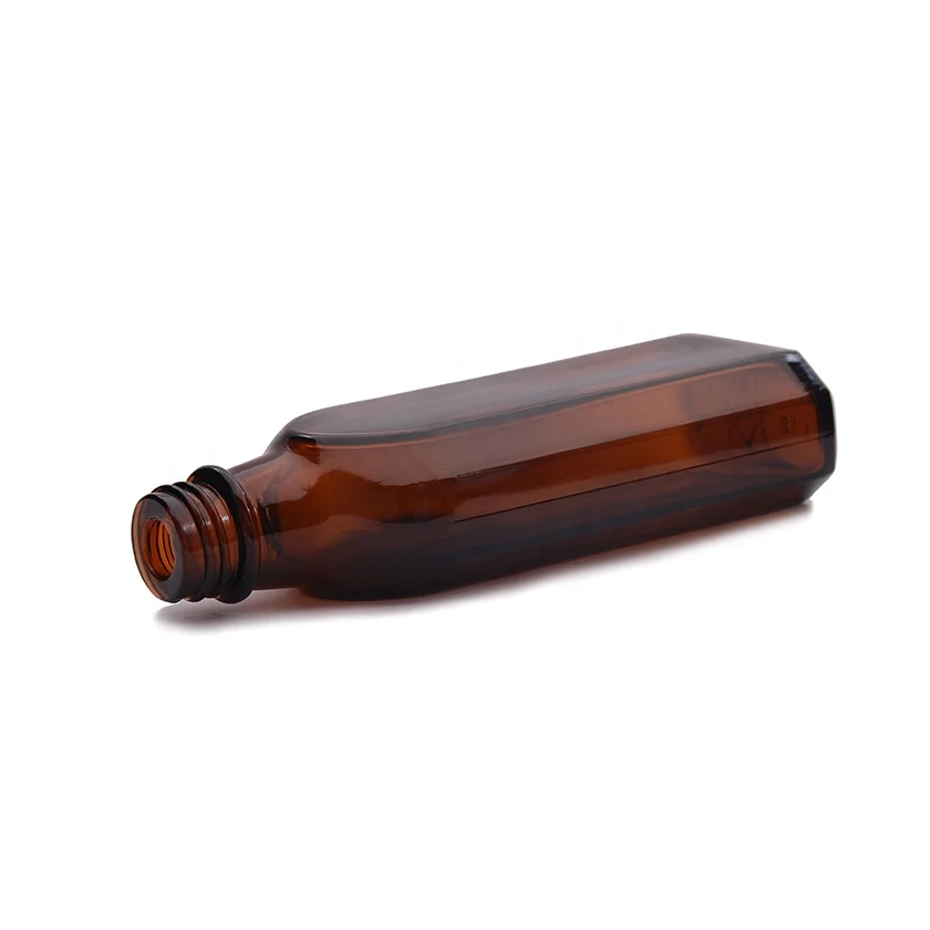 100ml amber flat square glass bottle with boston plastic childproof screw cap