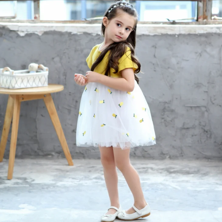 
YY20055G kids yellow with white puffy skirt kids girl summer clothes skirt 