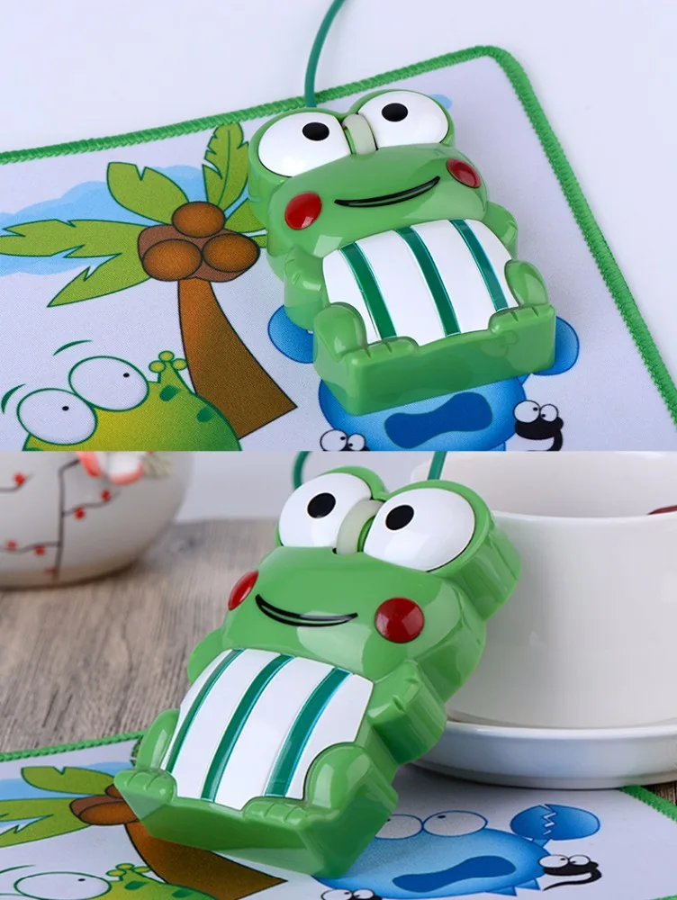 Cute Funny Kids Cartoon Animal Frog USB Mouse with Mouse Pad Lovely Frog Prince 3D Optical Wired Mice For Children Birthday Gift