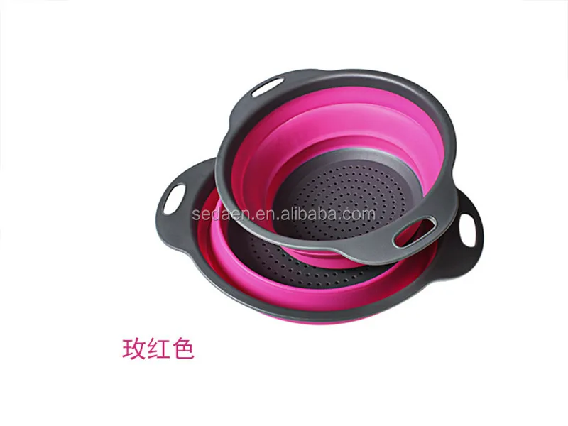 2018 Foldable Veg Fruit Drain Basket Collapsible Round Filter Blue Stretch Folding 2 Pcs 5 Color Silicone Washbasin Kitchen