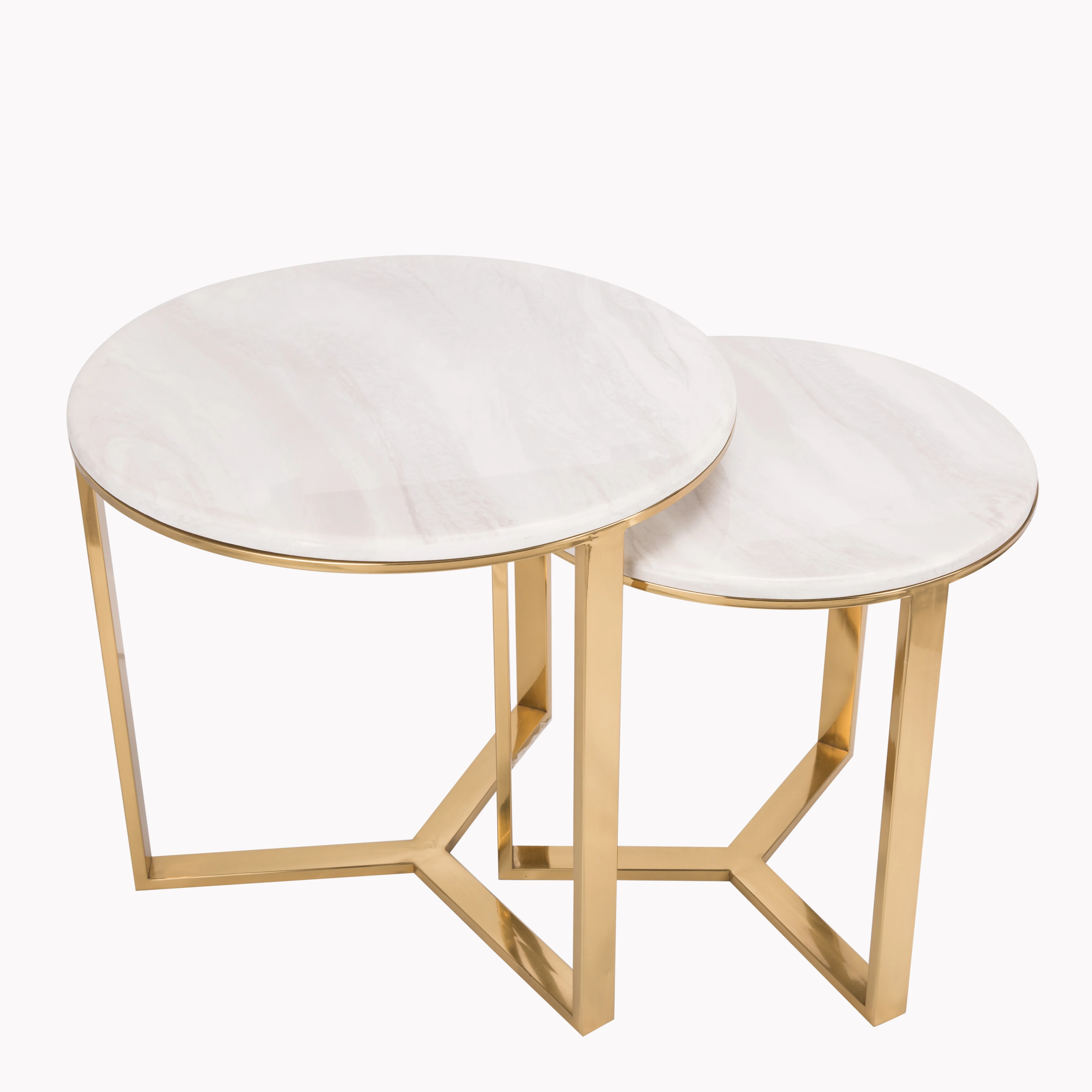 Modern round nesting tables set of 2 piece marble side tables set living room furniture make in Foshan metal end tables