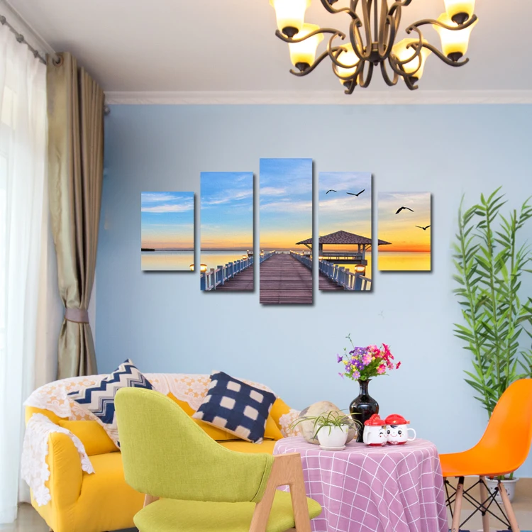 
Unframed 5 panels sunset seascape picture print oil painting modern canvas wall art for wall decor 