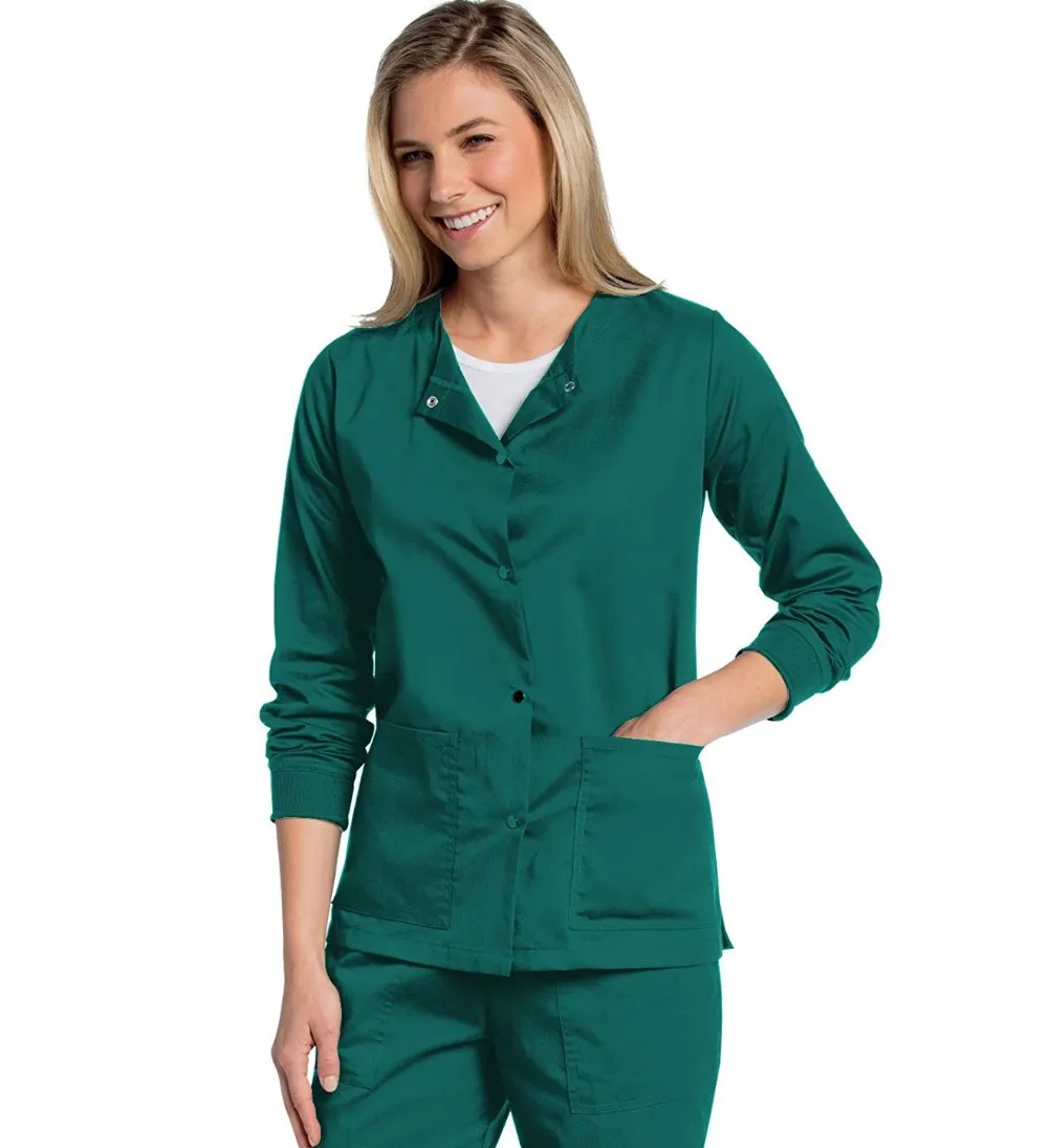 Long sleeves medical scrub suits in healthcare uniforms designs