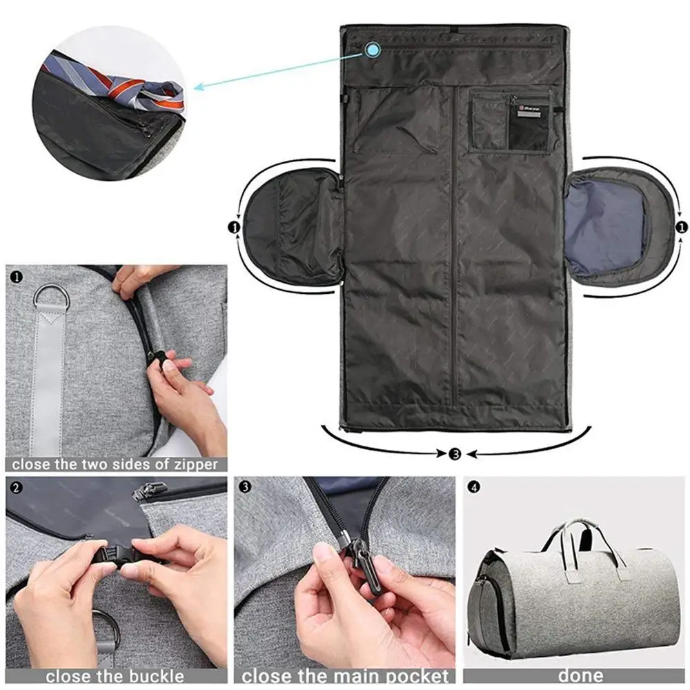 New Design Convertible 45L High Capacity Carry-on Garment Bag Folding Suit Flight Bag