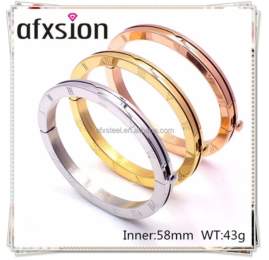 New Roman Numbers cufflink type bangle bracelets 316l stainless steel jewelry silver /gold /rose gold bracelets and bangles