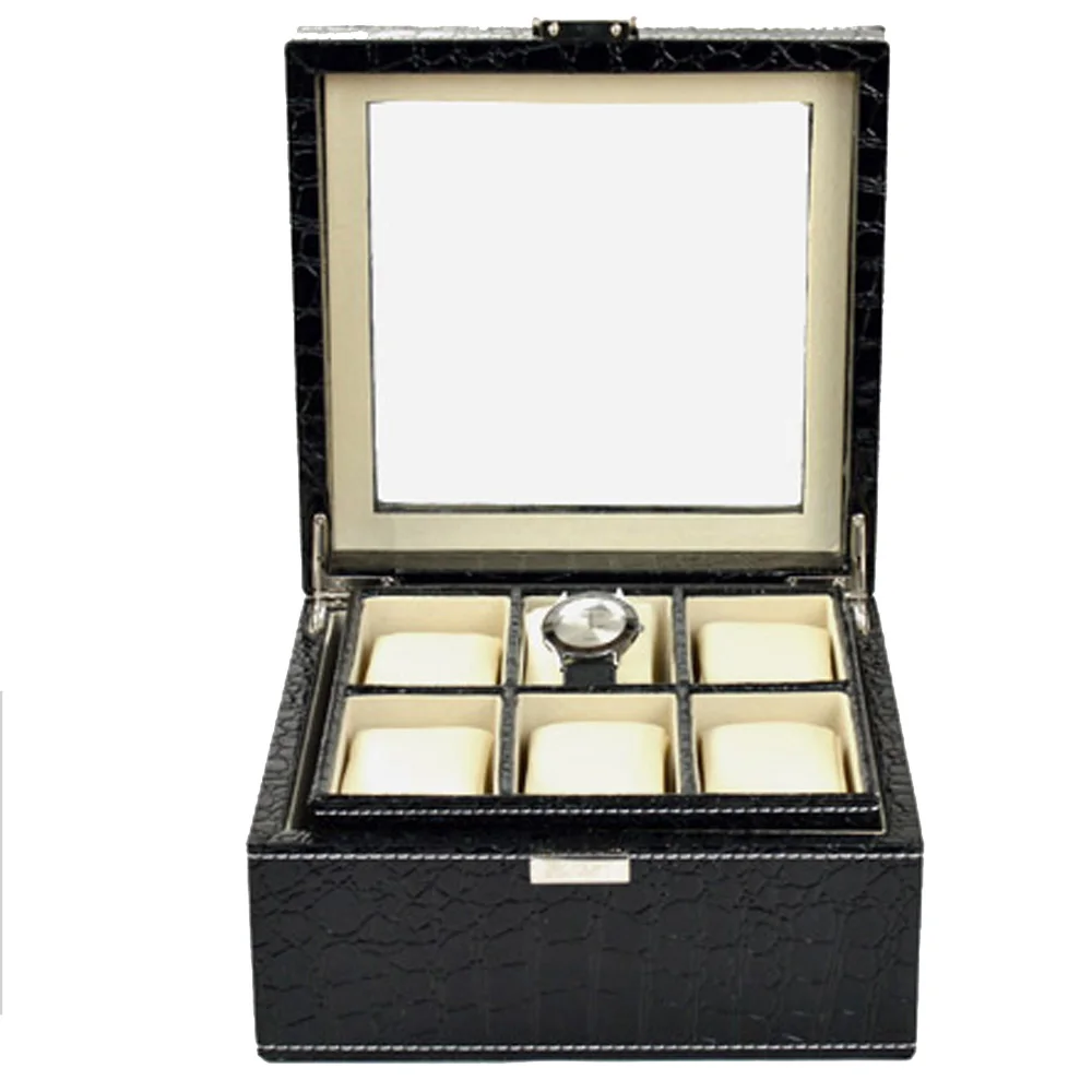 Новый дизайн фабрики, ручная работа, 2 слоя 6 сетки искусственная кожа коробка, коробка-витрина для часов