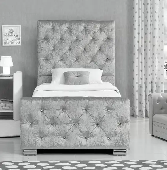 Bedroom furniture grey crushed velvet upholstered bed