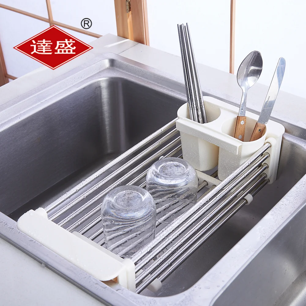 kitchen sink compact stainless steel chrome dish drainer with cutlery drainer