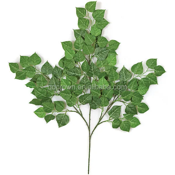 Free Sample Plastic Silk Fabric Real Touched 27 Inch Artificial Green Cottonwood Branches Leaves
