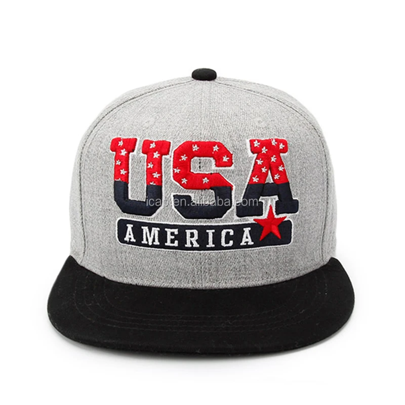 Wholesale high quality custom cap snapback 3D embroidery USA snapback hat and caps