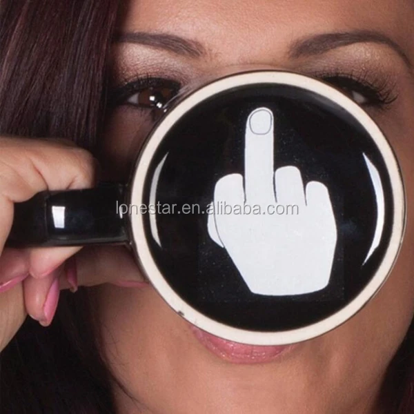 Chinese Suppliers selling Home & Garden Drinkware Black Color Coffee Cup Ceramic Mug with Have a Nice Day Middle Finger Pattern
